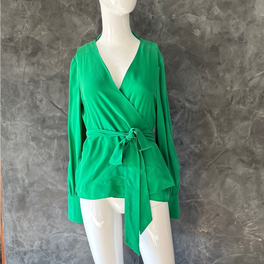 INTERMIX Green Wrap Tie Front Blouse